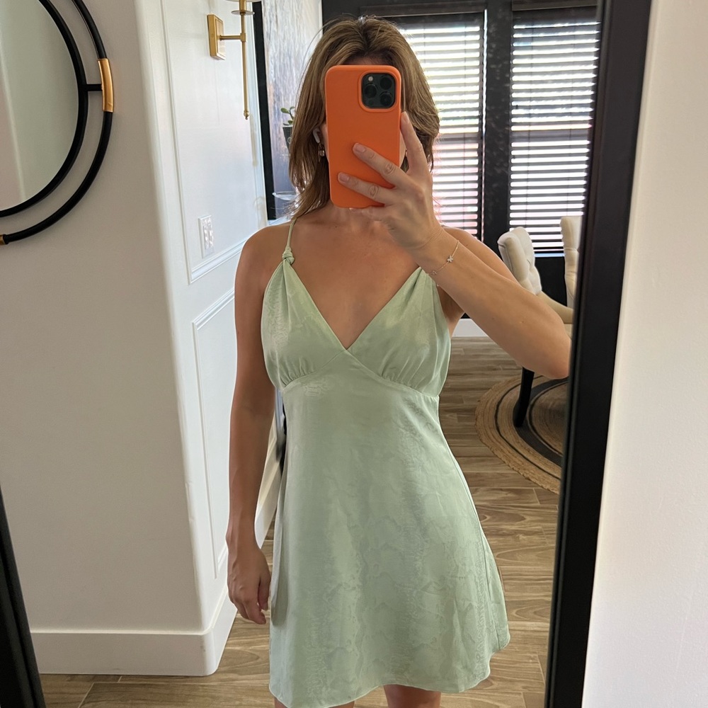 LPA green mini silk dress